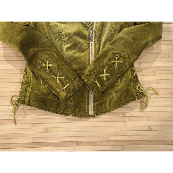 Free People Lacey Velvet Jacket Moto Lace Up Side Cuff Zip Charteruse Small Rare - Picture 6 of 15
